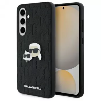 Karl Lagerfeld KLHCS24FEPGKLKCPK Samsung Galaxy S24 FE hårt skal svart Monogram Karl & Choupette Head Pin