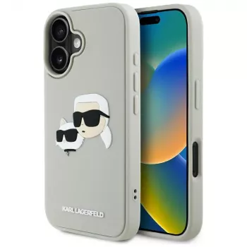 KARL LAGERFELD HC 3D Rubber DoubleHeads-fodral för Apple iPhone 16 – beige