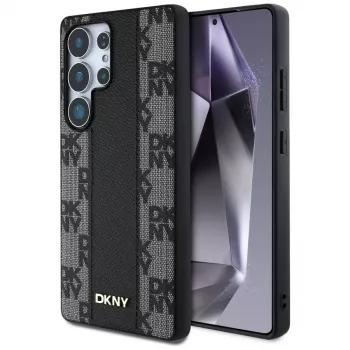 DKNY läderfodral Checkered Pattern MagSafe för Samsung Galaxy S25 Ultra svart