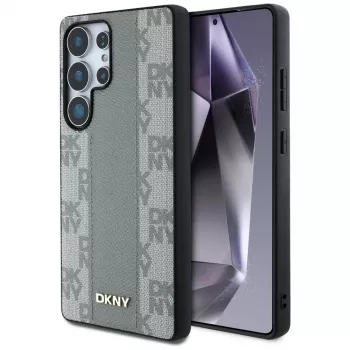 DKNY läderfodral Checkered Pattern MagSafe för Samsung Galaxy S25 Ultra – taupe