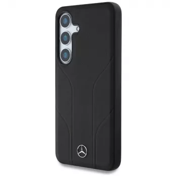MERCEDES-BENZ läderfodral med präglade linjer, MagSafe-kompatibelt, för Samsung Galaxy S25, svart