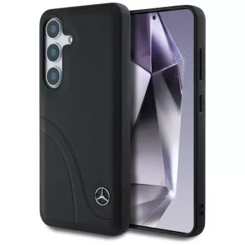 MERCEDES-BENZ läderfodral med svängda sömmar för Samsung Galaxy S25 svart
