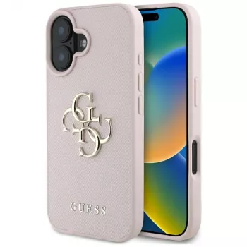 Guess Grained Big 4G Logo Small Classic Logo-baksidesfodral för Apple iPhone 16 – rosa