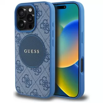 Guess 4G Circle Classic Logo MagSafe-fodral för iPhone 16 Pro Max, blå