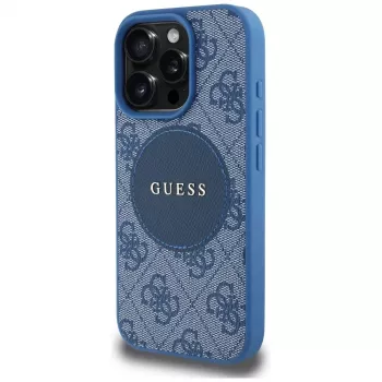 Guess 4G Circle Classic Logo MagSafe-fodral för iPhone 16 Pro Max, blå