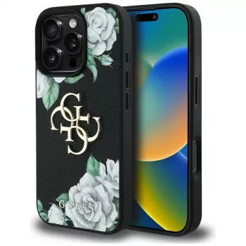 Guess Grained Roses Big 4G Logo Case för iPhone 16 Pro Max, svart