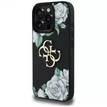 Guess Grained Roses Big 4G Logo Case för iPhone 16 Pro Max, svart