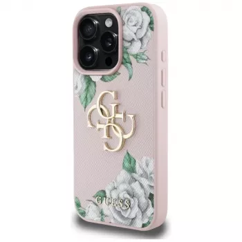 Guess Grained Roses Big 4G Logo Case för iPhone 16 Pro Max – rosa