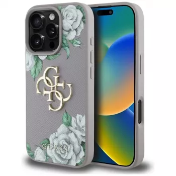 Guess Grained Roses Big 4G Logo Back Cover för Apple iPhone 16 Pro – lila