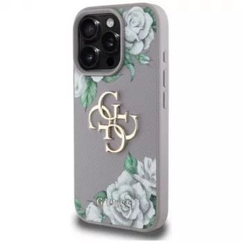 Guess Grained Roses Big 4G Logo Back Cover för Apple iPhone 16 Pro – lila