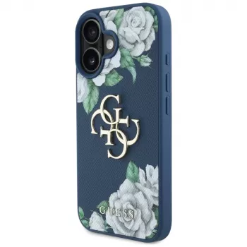 Guess Grained Roses Big 4G Logo Case för Apple iPhone 16 – blå