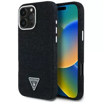Guess Denim Triangle Logo MagSafe Case för Apple iPhone 16 Pro Max, svart
