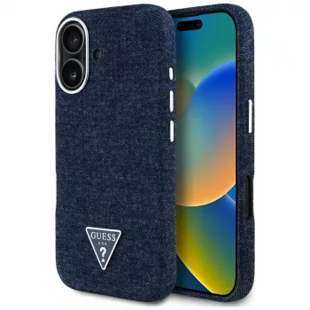 Guess Denim Triangle Logo MagSafe Case för iPhone 16 blå