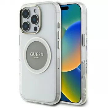 Guess IML Metal Colored Circle Classic Logo MagSafe Case för iPhone 16 Pro (grå)