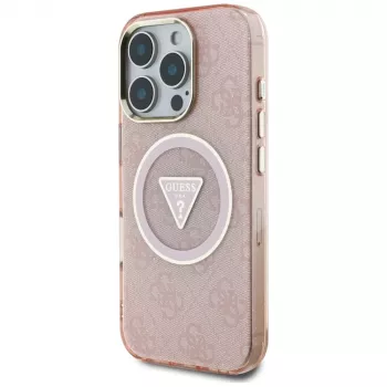 Guess IML Metal Glitter 4G Circle Triangle MagSafe Case för Apple iPhone 16 Pro Max (rosa)