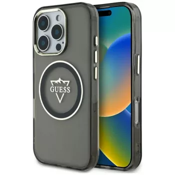 Guess IML Metal Mountain Logo MagSafe Case för iPhone 16 Pro Max (svart)