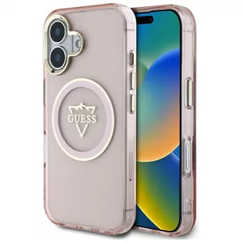 Guess IML Metal Mountain Logo MagSafe Case för Apple iPhone 16 (rosa)