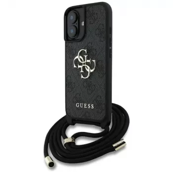 Guess 4G Big Logo Cord Strap Crossbody Case för iPhone 16, svart