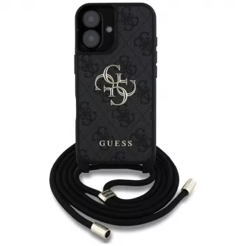 Guess 4G Big Logo Cord Strap Crossbody Case för iPhone 16, svart