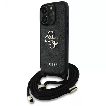 Guess 4G Big Logo Cord Strap Crossbody Case för iPhone 16 Pro (svart)