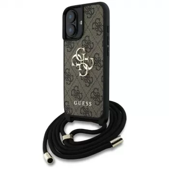 Guess 4G Big Logo Cord Strap Crossbody Case för iPhone 16 brun