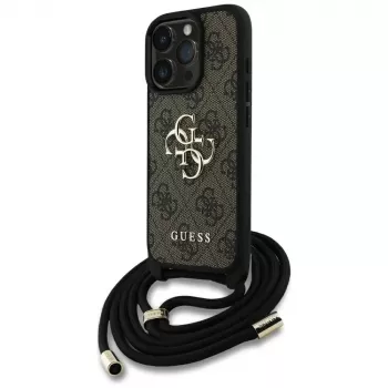 Guess 4G Big Logo Cord Strap Crossbody Case för Apple iPhone 16 Pro – brun