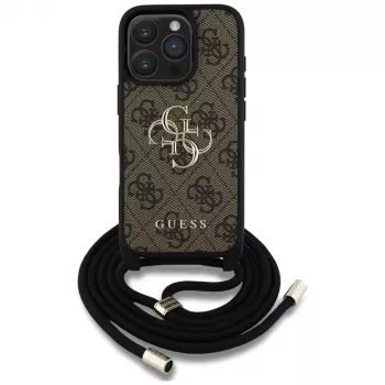 Guess 4G Big Logo Cord Strap Crossbody Case för Apple iPhone 16 Pro – brun