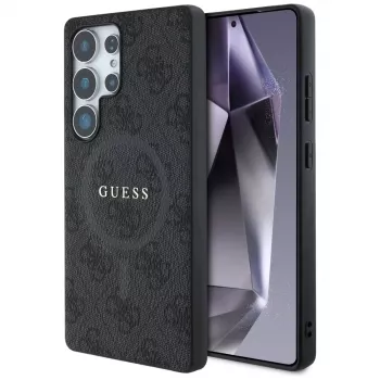Guess Leather 4G Colored Ring Classic Logo MagSafe Back Cover för Samsung Galaxy S25 Ultra, svart