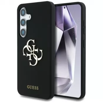 Guess Silicone Big 4G Logo Bottom Script-skal för Samsung Galaxy S25, svart