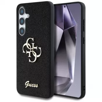 Guess Fixed Glitter Big 4G Metal Logo-skal för Samsung Galaxy S25 (svart)