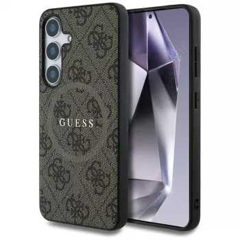 Guess Leather 4G Colored Ring Classic Logo MagSafe-skal för Samsung Galaxy S25 (brun)
