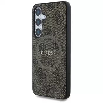Guess Leather 4G Colored Ring Classic Logo MagSafe-skal för Samsung Galaxy S25 (brun)