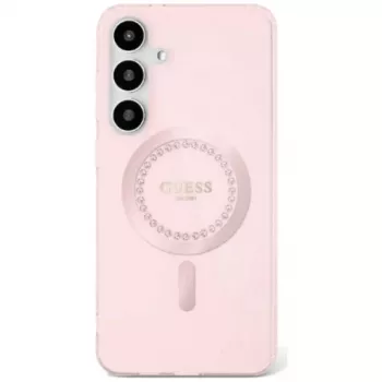 Guess Rhinestones Printed Classic Logo MagSafe-skal för Samsung Galaxy S25 (rosa)