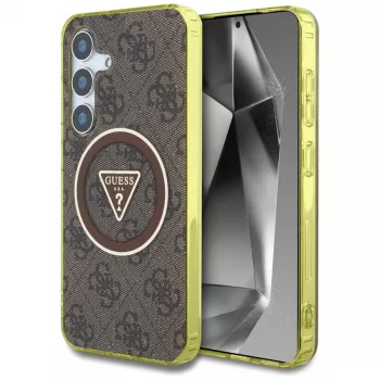 Guess 4G Glitter Triangle Buttons MagSafe-skal för Samsung Galaxy S25 (brun)