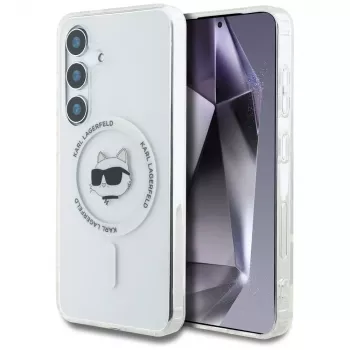 Karl Lagerfeld Button Choupette Head Printed Logo MagSafe-skal för Samsung Galaxy S25+ vit