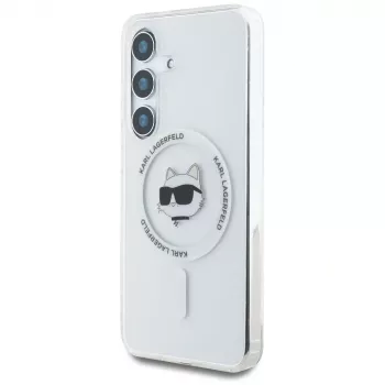 Karl Lagerfeld Button Choupette Head Printed Logo MagSafe-skal för Samsung Galaxy S25+ vit