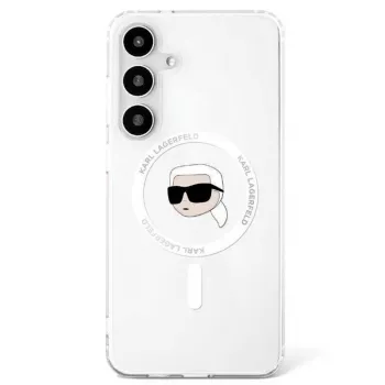 KARL LAGERFELD Button Karl Head Printed Logo MagSafe-skal för Samsung Galaxy S25, vit