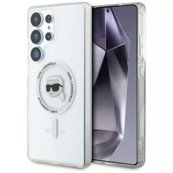 KARL LAGERFELD Button Karl Head Printed Logo MagSafe-skal för Samsung Galaxy S25 Ultra vit