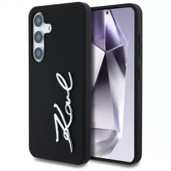 KARL LAGERFELD Silicone Metal Signature Logo-skal för Samsung Galaxy S25, svart