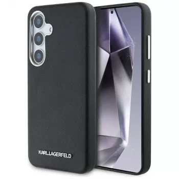 KARL LAGERFELD Saffiano FullWrapped Elongated Metal Logo MagSafe-skal för Samsung Galaxy S25+, svart