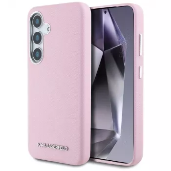 Karl Lagerfeld Saffiano FullWrapped Elongated Metal Logo MagSafe-skal för Samsung Galaxy S25 rosa