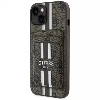 Guess 4G Stripes plånboksskal med MagSafe för iPhone 15 brun