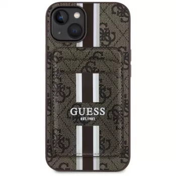 Guess 4G Stripes plånboksskal med MagSafe för iPhone 15 brun