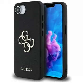 Guess Grained Big 4G Logo Small Classic Logo mobilskal för iPhone 16e (svart)