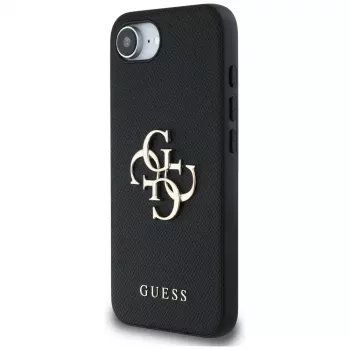 Guess Grained Big 4G Logo Small Classic Logo mobilskal för iPhone 16e (svart)