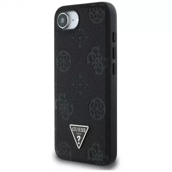 Guess Grained Hot Stamp Peony Triangle Logo MagSafe-skal för iPhone 16e (svart)