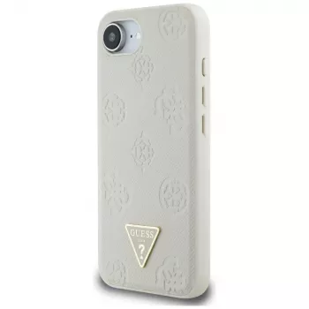 Guess Grained Hot Stamp Peony Triangle Logo MagSafe-skal för iPhone 16e (beige)
