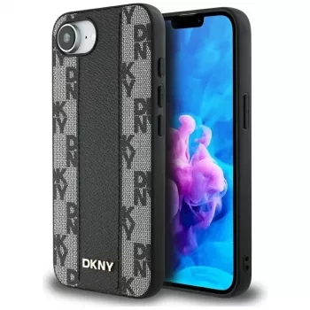 DKNY Leder Checkered Mono Pattern MagSafe-skal för iPhone 16e / 17e svart