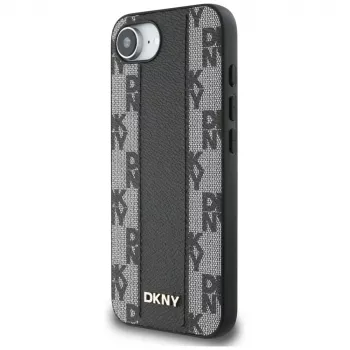 DKNY Leder Checkered Mono Pattern MagSafe-skal för iPhone 16e / 17e svart