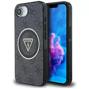 Guess IML Metal Glitter 4G Circle Triangle MagSafe-skal för iPhone 16e (svart)